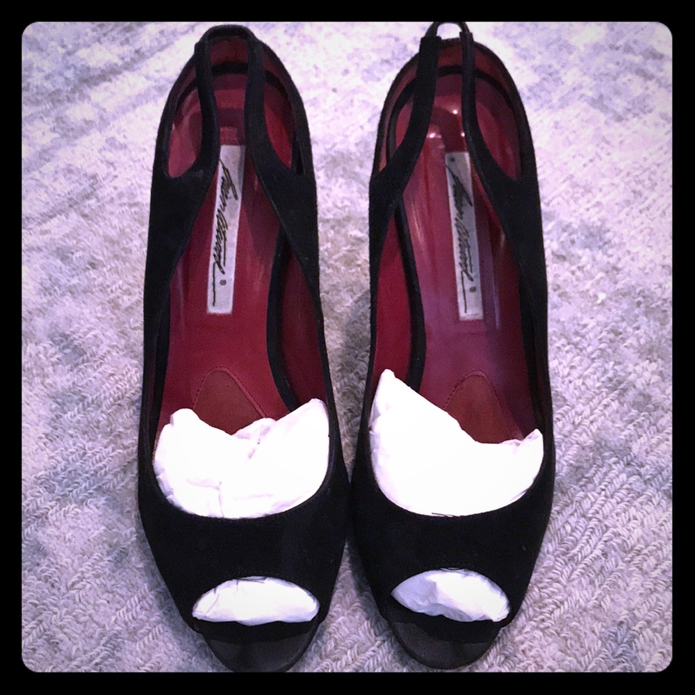 Brian Atwood black suede peep toe pump-37